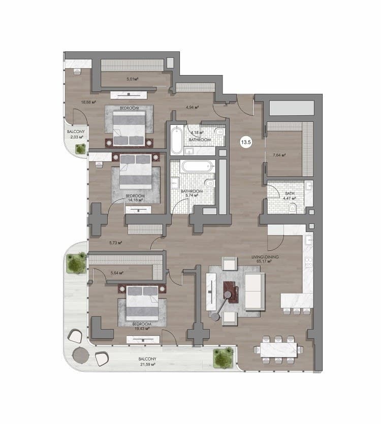 Планировка квартиры 13.5